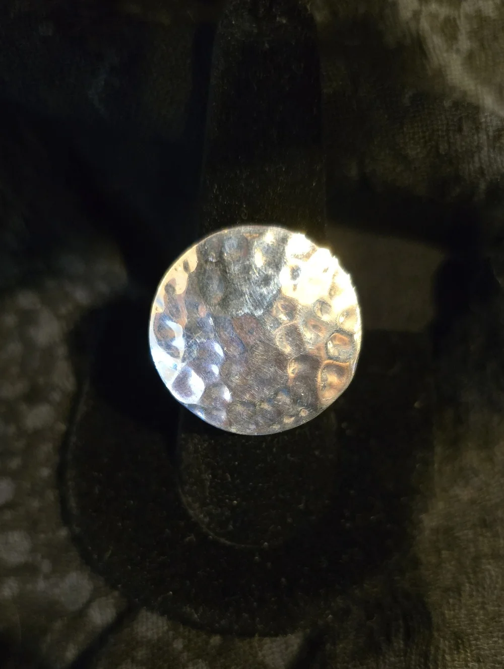 Hammered Round Silver Statement Ring - Size 8